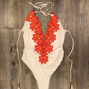 BLUE LIFE ONE PIECE WITH FLOWER TRIM